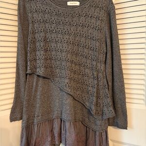 Very pretty three layer knit sweater with lace at the bottom. Size small. Unique